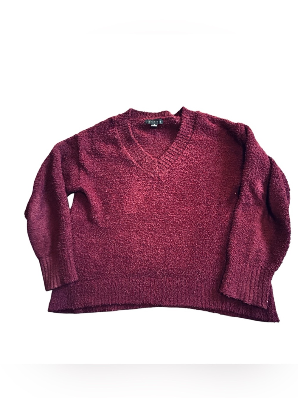 Sanctuary Burgundy V-Neck Textured Knit Sweater